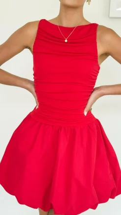 LILYWHYT Sale Dresses^Meera Boat Neck Mini Dress - Red