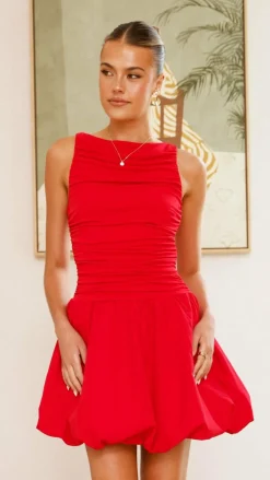 LILYWHYT Sale Dresses^Meera Boat Neck Mini Dress - Red
