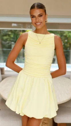 LILYWHYT Dresses|Mini^Meera Boat Neck Mini Dress - Lemon