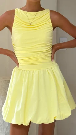 LILYWHYT Dresses|Mini^Meera Boat Neck Mini Dress - Lemon
