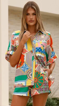 Iris Maxi Sets|Tops^Mila Button Up Shirt - Dazzle Print