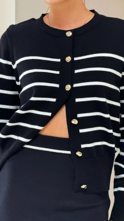 Fashion Allied Knit Tops|Knitwear^Milano Button Up Jumper - Black/White Stripe