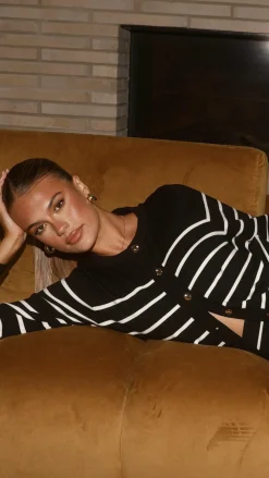 Fashion Allied Knit Tops|Knitwear^Milano Button Up Jumper - Black/White Stripe