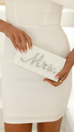 Angel Whisper Bags|Bridal Accessories^Mrs. Pearla Clutch - White/Silver
