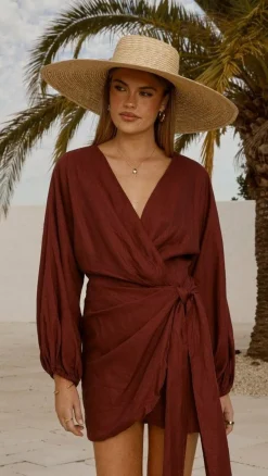 LILYWHYT Dresses|Mini^Myra Long Sleeve Mini Dress - Chocolate