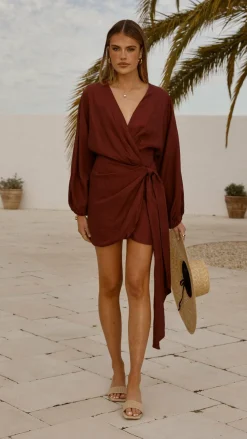 LILYWHYT Dresses|Mini^Myra Long Sleeve Mini Dress - Chocolate
