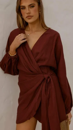 LILYWHYT Dresses|Mini^Myra Long Sleeve Mini Dress - Chocolate