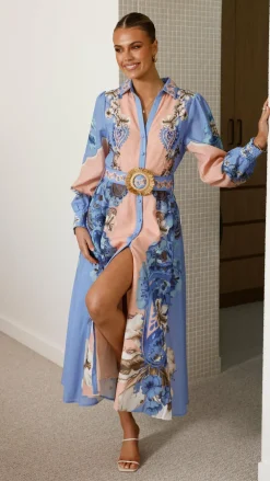 Bubblegum Dresses|Maxi^Naliah Long Sleeve Maxi Dress - Willow Blue