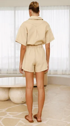 LILYWHYT The Denim Edit|Playsuits^Nella Playsuit - Beige Denim