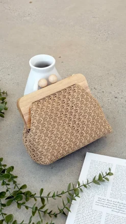 Adorne Bags^Nelly Weave Timber Clutch - Natural