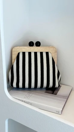 Adorne Bags|Bump Friendly^Neve Canvas Stripe Timber Clutch - Black / White