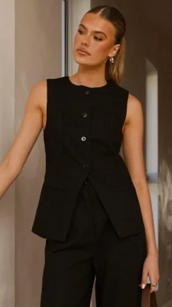 KOLI Sets|Tops^Noah Button Up Vest - Black