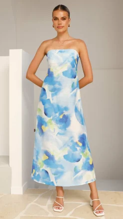 Pink Diamond Sale Dresses|Wedding Guest Dresses^Nora Strapless Maxi Dress - Blue Floral