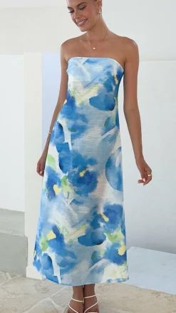 Pink Diamond Sale Dresses|Wedding Guest Dresses^Nora Strapless Maxi Dress - Blue Floral