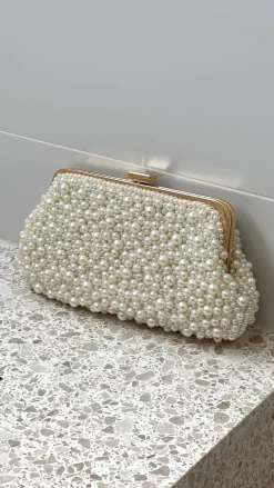 Adorne Bags|Je T'Aime^Norma Jean Faux Pearl Clutch - Cream/Gold
