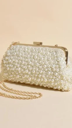 Adorne Bags|Je T'Aime^Norma Jean Faux Pearl Clutch - Cream/Gold