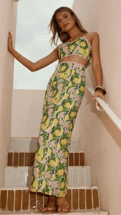 LILYWHYT Sets^Nova Maxi Skirt - Lemon Print