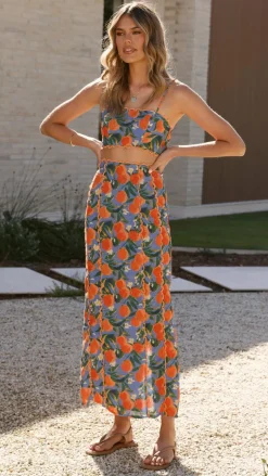 LILYWHYT Sets|Bottoms^Nova Maxi Skirt - Orange Print