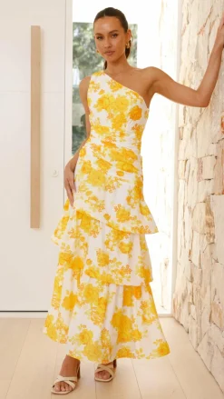 SASHA (BNE) Dresses|Maxi^Odilie One Shoulder Maxi Dress - Yellow Floral