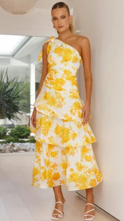 SASHA (BNE) Dresses|Maxi^Odilie One Shoulder Maxi Dress - Yellow Floral