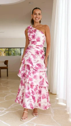 SASHA (BNE) Dresses|Maxi^Odilie One Shoulder Maxi Dress - Pink Floral