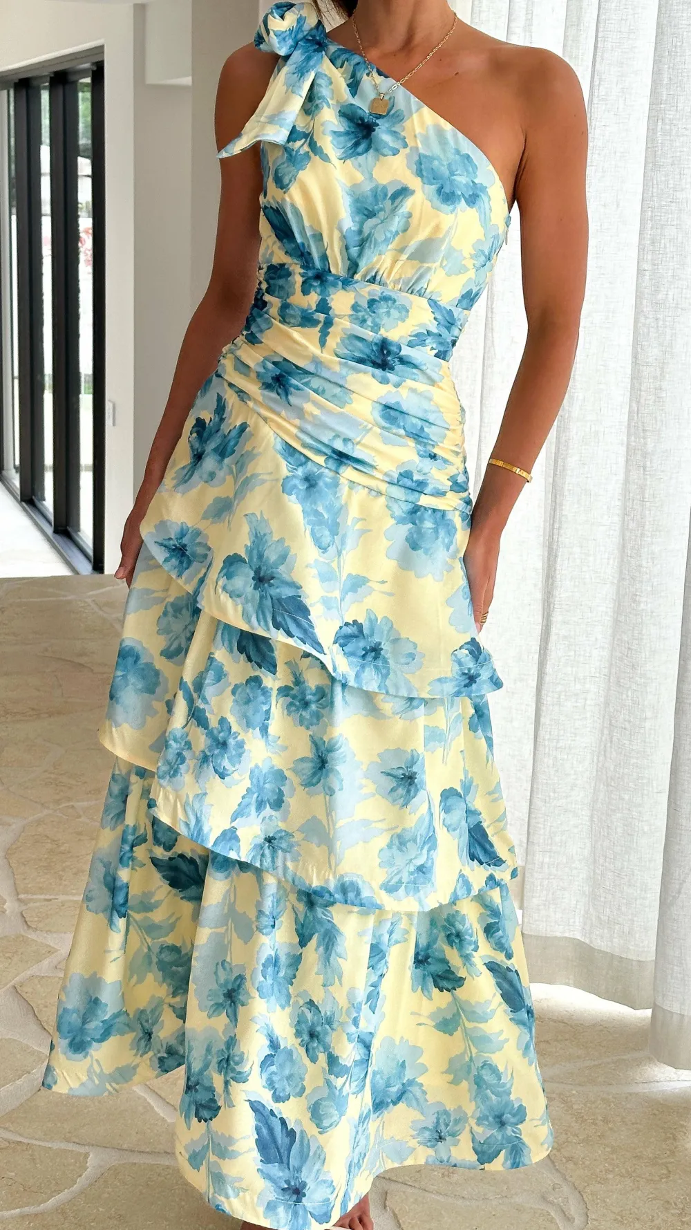 SASHA (BNE) Dresses|Maxi^Odilie One Shoulder Maxi Dress - Yellow/Blue Floral