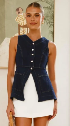 LILYWHYT The Denim Edit|Tops^Olena Vest - Dark Denim
