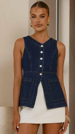 LILYWHYT The Denim Edit|Tops^Olena Vest - Indigo Denim