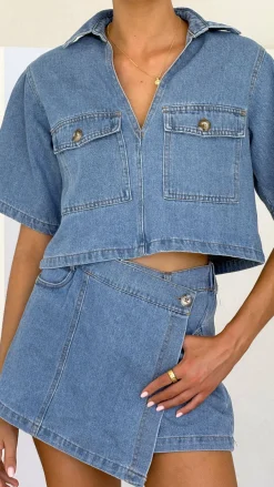 By Frankie The Denim Edit|Bottoms^Olivia Top and Skort Set - Light Denim
