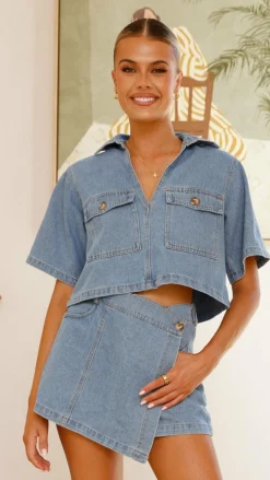 By Frankie The Denim Edit|Bottoms^Olivia Top and Skort Set - Light Denim