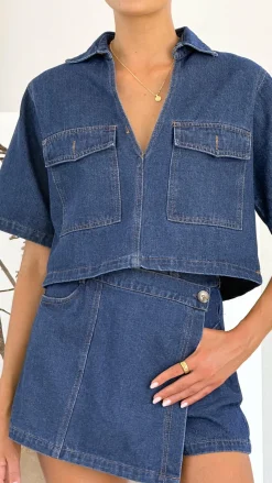 By Frankie The Denim Edit|Sets^Olivia Top and Skort Set - Dark Denim