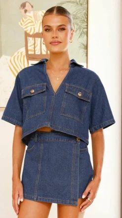 By Frankie The Denim Edit|Sets^Olivia Top and Skort Set - Dark Denim
