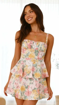 LILYWHYT Sale Dresses^Page Mini Dress - Blush / Yellow Floral