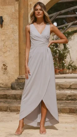 LILYWHYT Sale Evening|Sale Dresses^Pamela V Neck Maxi Dress - Silver
