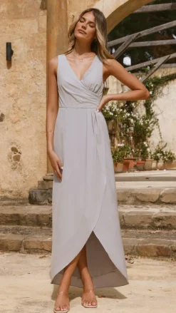 LILYWHYT Sale Evening|Sale Dresses^Pamela V Neck Maxi Dress - Silver