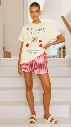 By Frankie Sets|Bottoms^Pasta Lover Top and Shorts Set - Yellow/Red