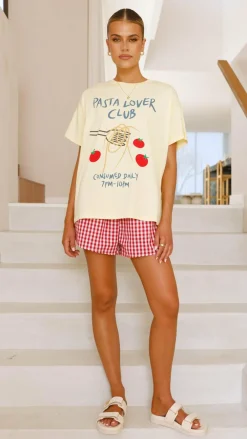 By Frankie Sets|Bottoms^Pasta Lover Top and Shorts Set - Yellow/Red