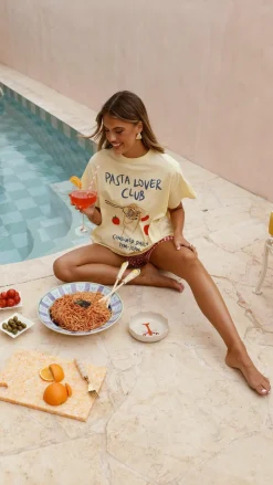 By Frankie Sets|Bottoms^Pasta Lover Top and Shorts Set - Yellow/Red