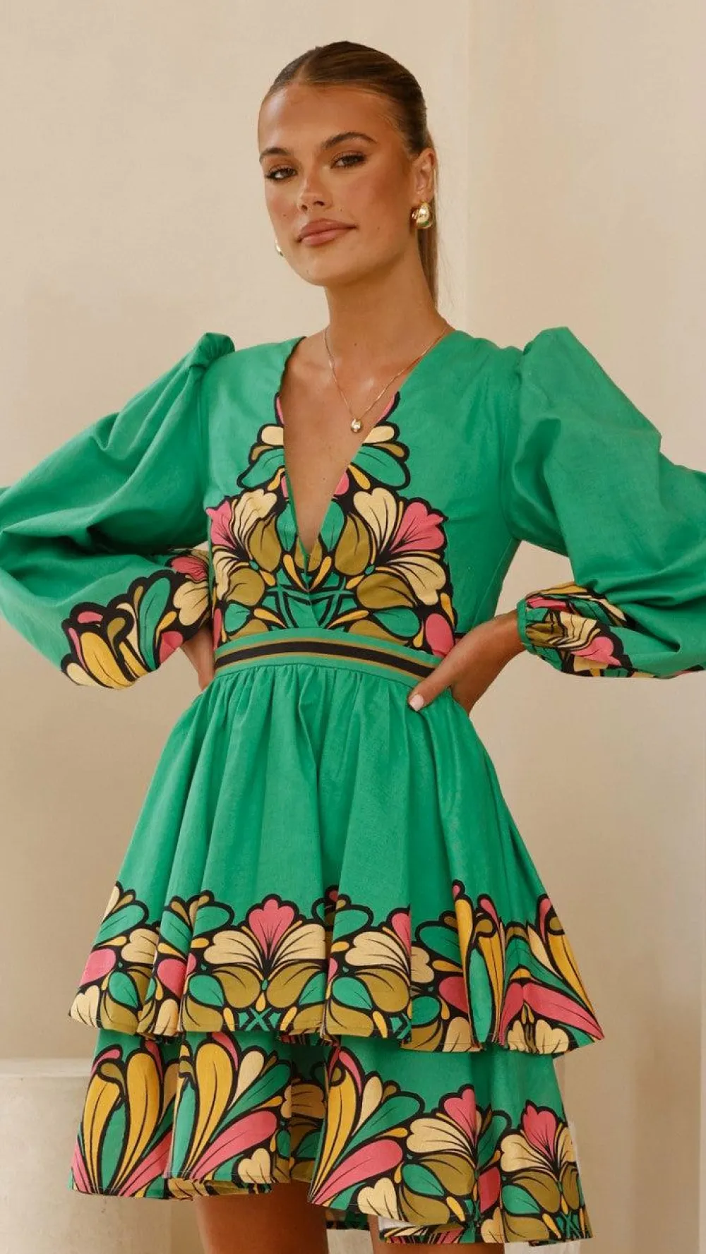 Bubblegum Dresses|Mini^Portugal Long Sleeve Mini Dress - Apple
