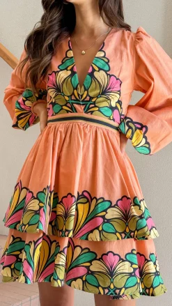 Bubblegum Sale Dresses^Portugal Long Sleeve Mini Dress - Melon