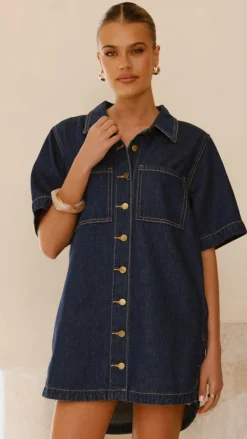 By Frankie The Denim Edit|Denim Dress Edit^Rayna Denim Mini Dress - Indigo