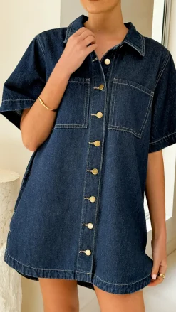 By Frankie The Denim Edit|Denim Dress Edit^Rayna Denim Mini Dress - Indigo
