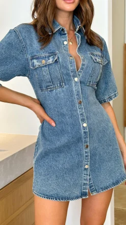 Pink Diamond Denim Dress Edit|The Denim Edit^Raz Mini Dress - Mid Denim