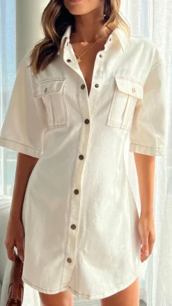 Pink Diamond Denim Dress Edit|The Denim Edit^Raz Mini Dress - White Denim