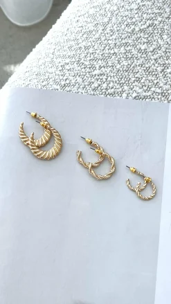 Angel Whisper Earrings|Bridesmaid^Reta Triple Pack Earrings - Gold