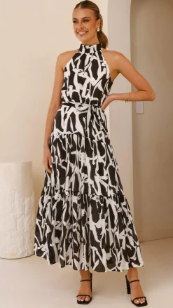 Burans Dresses|Midi^River Halter Midi Dress - Black/White