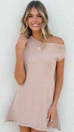 Burans Knit Dresses|Knitwear^Robin Off Shoulder Mini Dress - Taupe