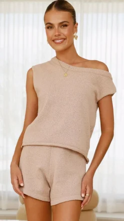 Burans Knit Tops|Knitwear^Robin Off Shoulder Top - Taupe