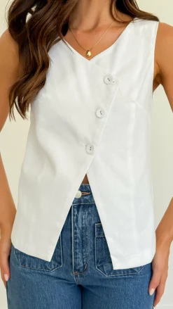 Style State Tops^Rochelle Vest Top - White