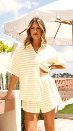 By Frankie Sets|Bottoms^Romi Shirt and Shorts Set - Yellow Stripe